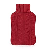 samply Hot Water Bottle with Knitted Cover, 2L Hot Water Bag for Hot and Cold Compress, Hand Feet Warmer, Ideal for Menstrual Cramps, Neck and Shoulder Pain Relief,Red