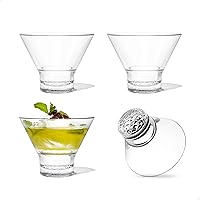 TOSSWARE RESERVE 8oz Stemless Martini Glass, SET OF 24, Tritan Dishwasher Safe & Heat Resistant Unbreakable Plastic Cocktail Glasses, Clear