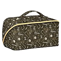 ALAZA Zodiac Sign Moon Art Makeup Bag Travel Cosmetic Bag Portable Zipper Cosmetic Pouch with Handle and Divider for Women Collage Dorm Business Trip