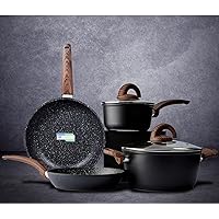 Pots and Pans Set Non Stick, Ceramic Cookware Set with Granite Pattern, Induction Kitchen Cooking Sets w/Frying Pans, Saucepans, Casserole with Lids, Non-Toxic, PTFE/PFOA/PFOS-Free, Black
