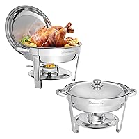 Chafing Dish Buffet Set 5QT 2Pack, [95% Pre-Assembled] Round Chafing Dishes for Buffet w/Lid Holder, Stainless Steel Chafers and Buffet Warmers Sets for Parties, Wedding, Camping, Dinner