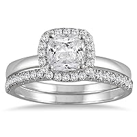 AGS Certified 1 1/4 Carat TW Cushion Cut Diamond Halo Bridal Set in 14K White Gold