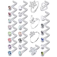 20G 18G Nose Rings For Women Men Surgical Steel Hypoallergenic Nose Ring Flower Cute Cz Diamond Small Silver Heart Star Shape 20 Gauge Hight Indian Nostril Nose Ring Studs Piercing Jewelry