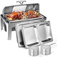 9 QT Roll Top Chafing Dish Buffet Set, Professional Food Warmer Buffet Set for Party, 1/2 Size Pan, Stainless Steel