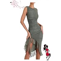 Women Ruffle Midi Dress, Summer Sleeveless Sexy Ruched Midi Dress, Cocktail Party Tank Dresses