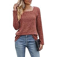 Fall Sweaters for Women 2023,Pullover Sweater Square Neck Blouse Long Sleeve Blouses Warm Top Plain Tshirts Black