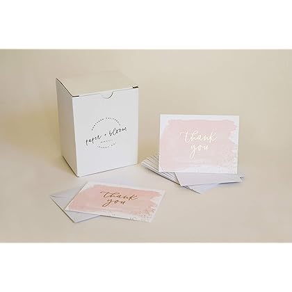Thank You Cards | 48 Blank Gold Foil Watercolor- Baby & Bridal Shower, Graduation, Wedding