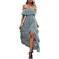 XJYIOEWT Casual Dresses for Women Long Sleeve Sexy,Women's Spring and Summer Polka Dot One Shoulder Bra with Split Sexy