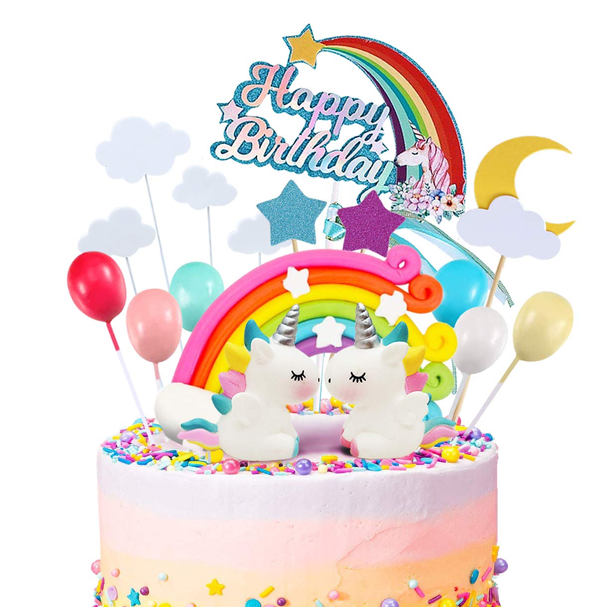 Mua MOVINPE 21pcs Unicorn Cake Topper Kit Cloud Rainbow Balloon ...