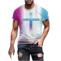 Men's Fashion Jesus Cross 3D Print T-Shirt Short Sleeve Funny Graphic Tees Tops Christian Religious Bible T-Shirts