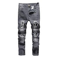 Boy's Skinny Ripped Jeans Destroyed Distressed Stretch Slim Fit Denim Pants