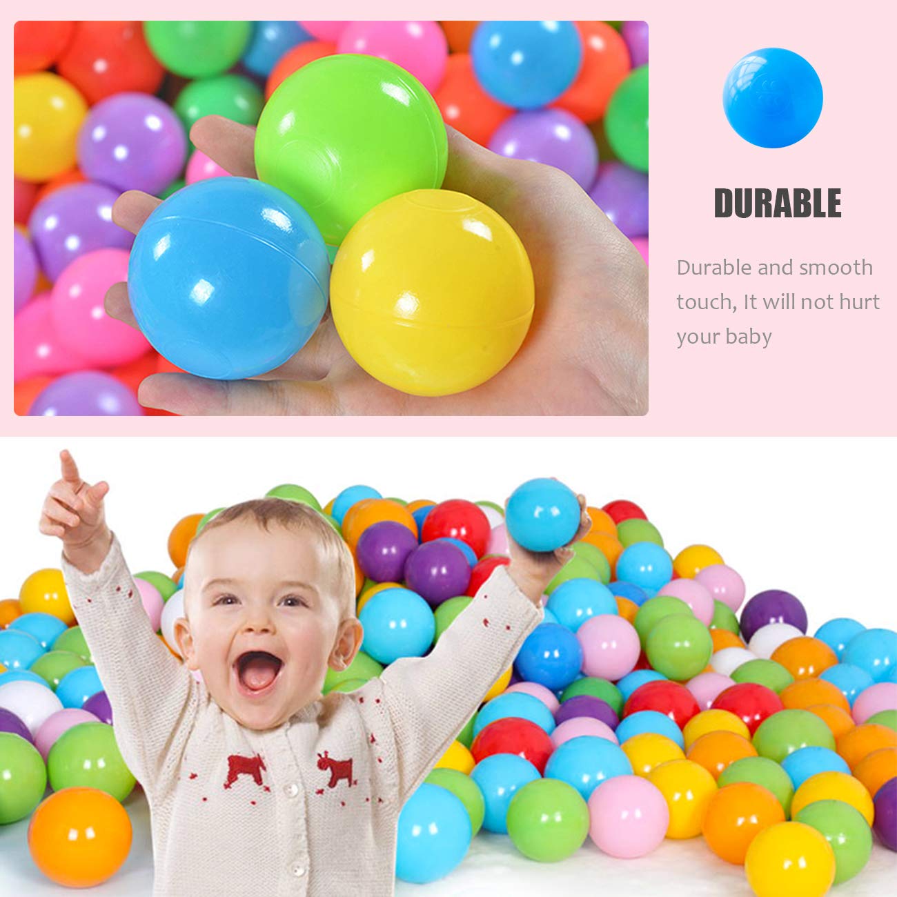Dadoudou Kids Ball Pit Balls, 100pcs Colorful Fun Phthalate Free BPA Free Crush Proof Balls Soft Plastic Air-Filled Ocean Ball Playballs for Baby Kids Tent Swim Toys Ball