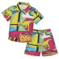 Dinosaur Graffiti Colorful Boys Hawaiian Shirts Summer Shorts Set