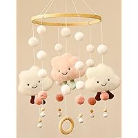 AONTUS Baby Crib Mobiles Wooden Wool Beads for Children Boys Girls Babies Bed Room Decoration (Pink Clouds Bells)