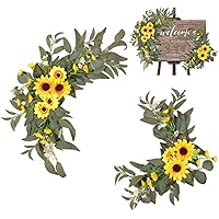 Floral Swags, Wedding Arch Flowers 2PCS Realistic Artificial Sunflower Flowers for Wedding,Green Leaves Silk Flower for Wedding Ceremony Reception Arrangement Home Decor Sunflower
