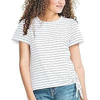 Nautica Women's Summer Crop Top Solid Short Sleeve Side-Tie Knot Tee T-Shirt