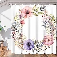 Floral Wreath Shower Curtain for Bathroom Decor, Beautiful Flower 72x72in Bath Curtains, Waterproof Bathroom Curtains with Hooks for Bathtubs