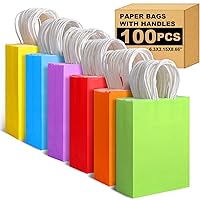 XPCARE 100 Pieces Paper Gift Bags, Kraft Paper Party Favor Bags Bulk with Handles for Kids Birthday, Baby Shower, Crafts, Wedding, Party Supplies (6 Colors)…