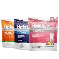 Hydralyte Hydrating Electrolyte Powder Packets Bundle | Collagen Boost, Strawberry Lemonade - 20 Count | Immunity Boost, Elderberry - 20 Count | Instant Dissolve ORS Drink Mix, Orange - 20 Count