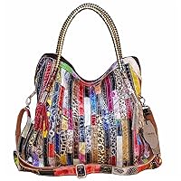 Women's Multicolor Tote Handbag Abstract Design Handbag Genuine Leather Hobo Shoulder Purse