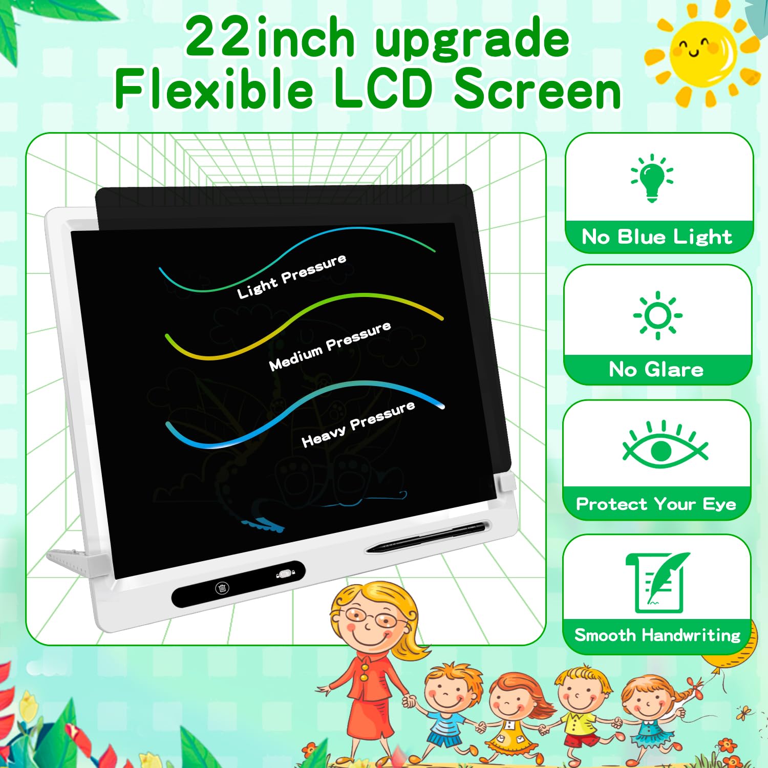 LCD Writing Tablet, 22 Inch Colorful Doodle Board Erasable Drawing Board Kids Writing Board, Drawing Tablet Educational for 3-12 Year Old Kids Adults Home School