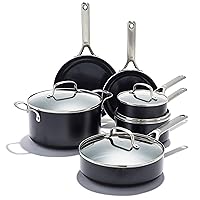 OXO Agility Series 10 Piece Cookware Pots and Pans Set, Ceramic Nonstick PFAS-Free, Induction Suitable, Quick Even Heating, Stainless Steel Handles, Chip-Free Rims Dishwasher and Oven Safe Black