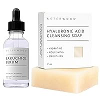 ASTERWOOD Bakuchiol Serum 1 oz + Hyaluronic Acid Cleansing Face Soap 3.5 oz