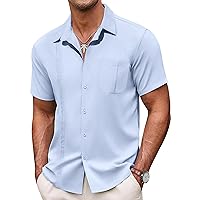 Mens Casual Short Sleeve Shirts Button Down Shirt for Men Beach Summer Tops with Pocket