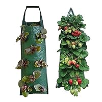 Hanging Planter Bag, 2pcs 60cm/23.6inch PE Strawberry Grow Bags with 8 Holes, Garden Hanging Tomato Grow Bags, Planting Grow Bag for Plant Flowers Vegetables (Green)