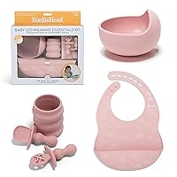 BooginHead Baby Led Weaning Supplies - Stage 1 and Stage 2 Self Feeding 5-Piece Set, Pink