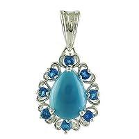 Stylish Turquoise Natural Gemstone Pear Shape Pendant 925 Sterling Silver Jewelry