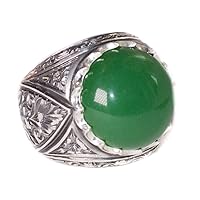 925 Sterling Silver Men Ring, Jade Natural Gemstone Ring, Steel Pen Craft