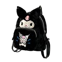 Fuzzy Kuromi Backpack Plush Cartoon Cute Backpack for Women Kawaii Lightweight Embroidery Fluffy Bag Daily Backpack Black