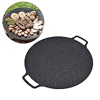 BBQ Grill Pan, Korean BBQ Grill Pan Iron Nonstick Round Grilling Tray BBQ Cast Iron Grill Pan for Outdoor Pork Belly Pancakes (41CM)