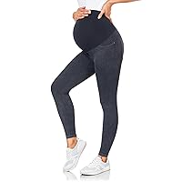 HOFISH Maternity Denim Leggings Over The Belly Seamless Comfy Stretch Pregnancy Faux Jeans Active Pants with Pockets Grey XL