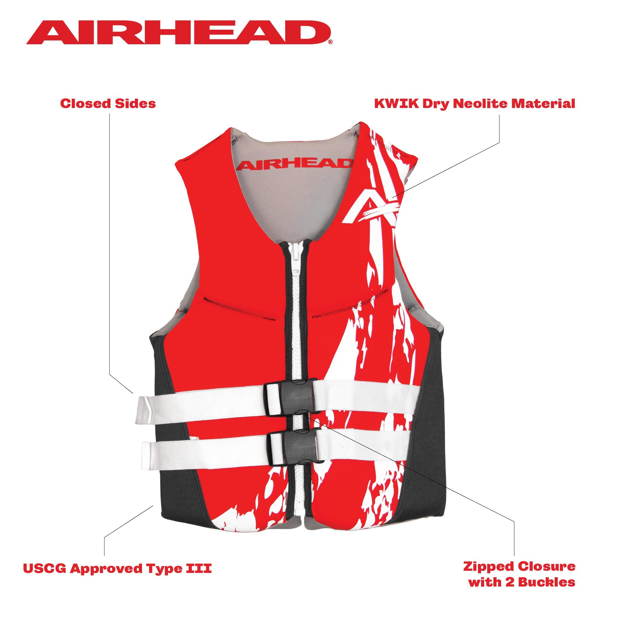 Airhead Swoosh Kwik-Dry Neolite Life Jacket, US Coast Goard Approved Type III Life Jacket, Adult and Youth Sizes