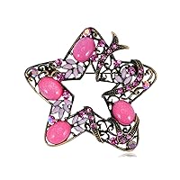 Alilang Holiday Rose Pink Crystal Rhinestone Star Flower Fashion Jewelry Pin Brooch