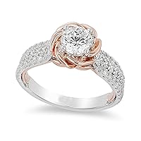 SwaraEcom Vintage-Style 1.90CT Round Cut Cubic Zirconia Solitaire Diamond Rose Engagement Ring in 14K Two-Tone Gold Plated Silver