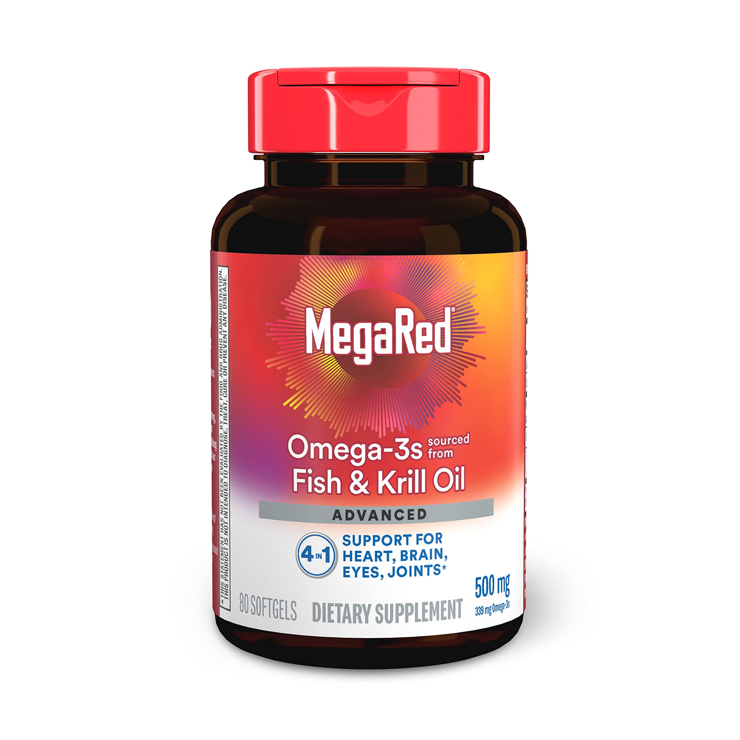 Megared Omega 3 Fish Oil & Antarctic Krill Oil Softgels for Brain, Heart, Joints & Eye Support, (80 Count Bottle), Concentrated Omega 3 Fatty Acid Supplement with EPA, DHA, Phospholipids