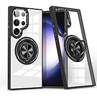 for Samsung Galaxy S24 Ultra Case Magnetic, Build in 360° Rotating Ring Kickstand, Military Drop Protection Slim Soft Bumper Phone Case for Samsung S24 Ultra Case, Black