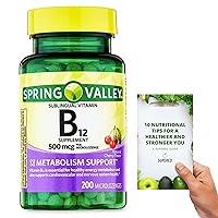Spring Valley Sublingual Vitamin B12 Microlozenges - 200 Count - 500 mcg - Natural Cherry-Flavored Energy, Gluten Free - Bundle with 'Ten Nutritional Tips for a Healthier You' eBook (2 Items)