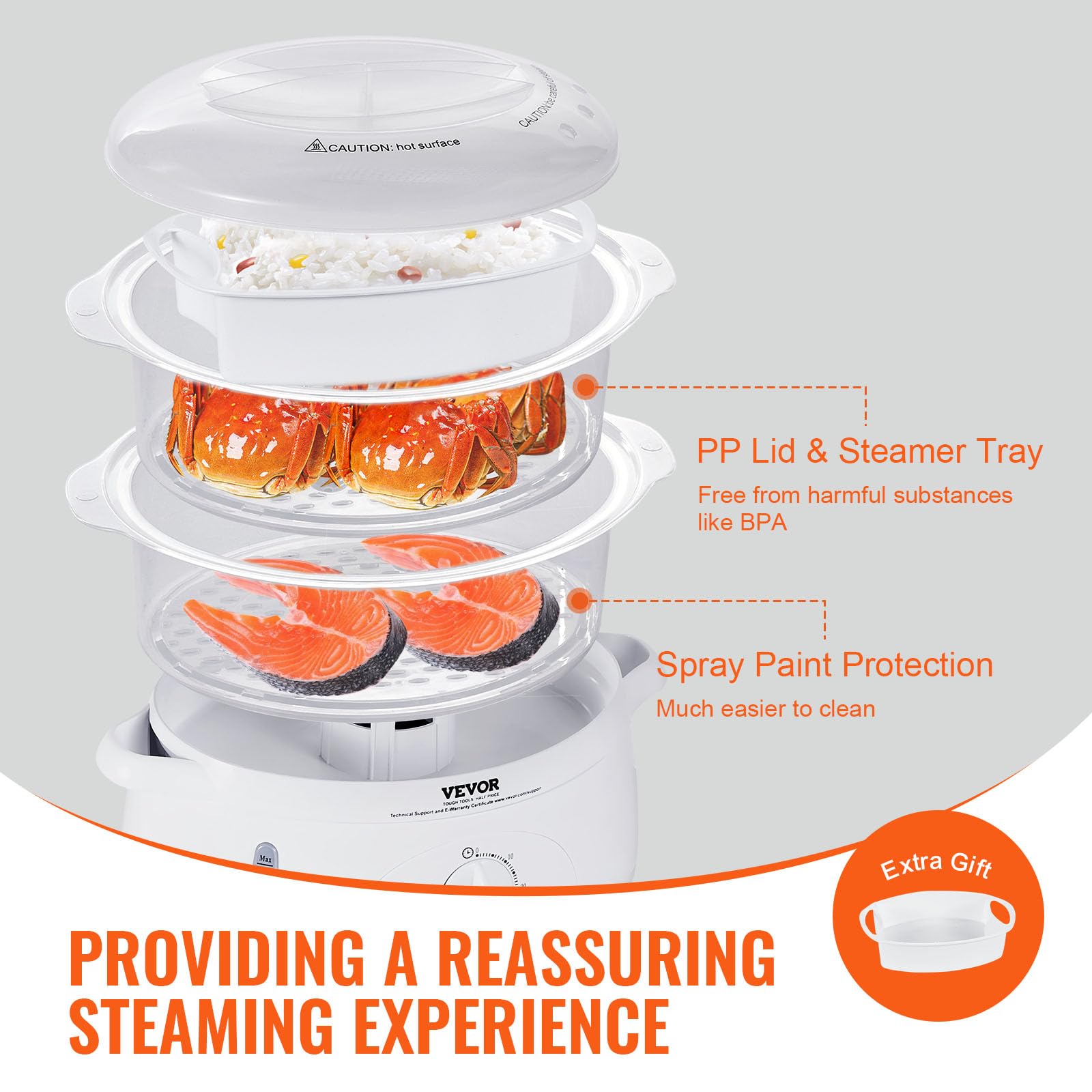 VEVOR Electric Food Streamer, 7.4Qt Electric Vegetable Steamer with 2-Tier Stackable Trays, Food-Grade Food Steamer for Cooking with 60 Min Timer, Auto Shut-Off & Boil Dry Protection (800W)…