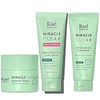 Rael Miracle Bundle - Miracle Clear Barrier Cream (1.8 oz), Miracle Clear Pore Control Clay Mask (3.4 fl. oz), Miracle Clear Exfoliating Cleanser (5.1 fl. oz)