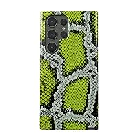 BURGA Phone Case Compatible with Samsung Galaxy S23 Ultra - Hybrid 2-Layer Hard Shell + Silicone Protective Case -Neon Green Snake Skin Print Serpent Pattern - Scratch-Resistant Shockproof Cover