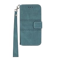 ONNAT-Leather Flip Wallet Case for iPhone 15Pro Max/15 Pro/15 Plus/15 with Hanging Rope Wrist Strap with 9 Slot Card Holder Magnetic Shock Resistant (Green,15 Pro Max)