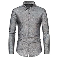 Mens Sexy Pattern Metallic Party Shirts Long Sleeve Disco Dance Party Shiny Stage Prom Costume