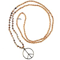 KELITCH Handmade Tribal Style Oval Wood Picture Jasper Beads Long Necklace mit Anti War Peace Sign Pendant