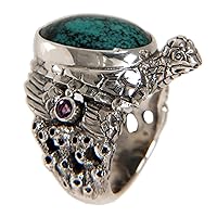 NOVICA Artisan Handmade .925 Sterling Silver Ring Reconstituted Turquoise Amethyst Blue Cocktail Indonesia Animal Themed Birthstone Sea Lifeturtle 'Teal Turtle'