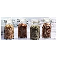 Clear Mini Round Glass Spice Jar with Swing Top Hermetic Airtight Locking Lid, Set of 4 Kitchen Glassware Food Preserving Storage Containers for Coffee, Sugar, Tea, 4 Count (Pack of 1)