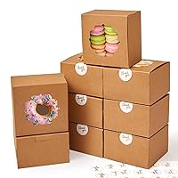 4-Inch Small Cookie Boxes 25Pcs Brown - Bakery Treat Boxes with Window for Gifting, To-go Containers Paper for Cake Slice, Macarons, Donuts 4x4x2.5